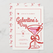 Cream Red Bow Cocktail Galentine’s Day 招待状 (正面/裏面)