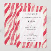 Cream Red Candy Cane Stripes Birthday   招待状 (正面/裏面)