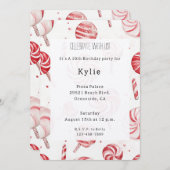 Cream Red Candy Cane Stripes Lollipops Birthday   招待状 (正面/裏面)