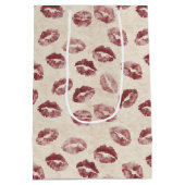 Cream Red Lips Kisses Romantic Valentine's Day ミディアムペーパーバッグ (裏面)