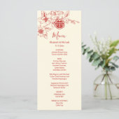 Cream Red Magnolia Chinese Wedding Menu Card メニュー (スタンド正面)