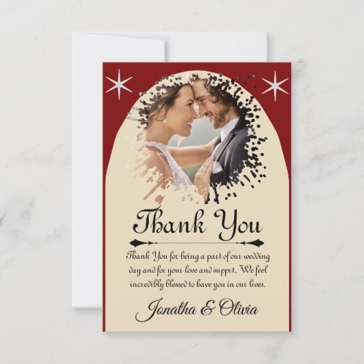 Cream & Red Modern Classic Wedding W Note サンキューカード (正面)