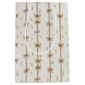 Cream Rope Bows Birthday ミディアムペーパーバッグ (正面)