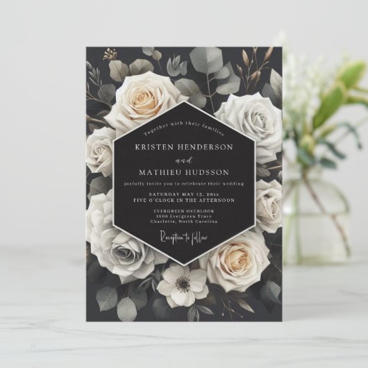 Cream Rose Woodland Wedding 招待状 (スタンド正面)