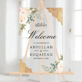 Cream Roses Gold Lace Muslim Wedding Welcome アクリルサイン
