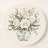 Cream Roses in Vase Floral コースター (正面)