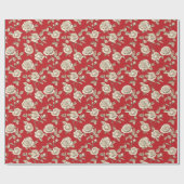 Cream Roses on Red Toile De Jouy ラッピングペーパー (フラット)
