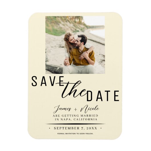 Cream Save the Date 結婚 Photo's マグネット (縦)