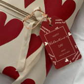 Cream Script Hearts on Burgundy– Valentine pattern ギフトタグ