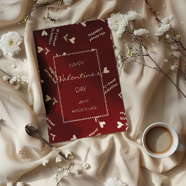 Cream Script Hearts on Burgundy– Valentine pattern シーズンカード