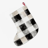 Cream Silver Black White Plaid Stripes Christmas ラージクリスマスストッキング (裏面 (吊り時))