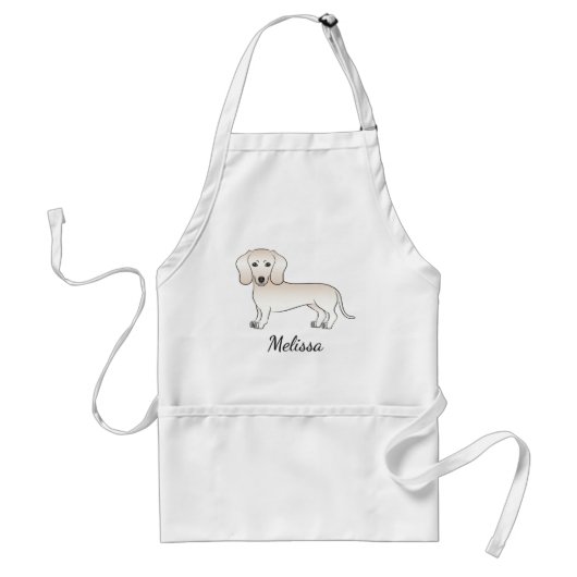 Cream Smooth Coat Dachshund Cartoon Dog With Name スタンダードエプロン (正面)