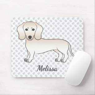 Cream Smooth Coat Dachshund Cartoon Dog With Name マウスパッド
