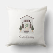 Cream Snowy House Christmas Cushion  クッション (正面)