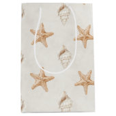 Cream Starfish Shells Beach Wedding ミディアムペーパーバッグ (正面)