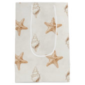 Cream Starfish Shells Beach Wedding ミディアムペーパーバッグ (裏面)