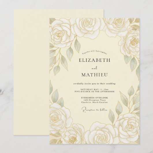 Cream Stately Spring Wedding 招待状 (正面/裏面)