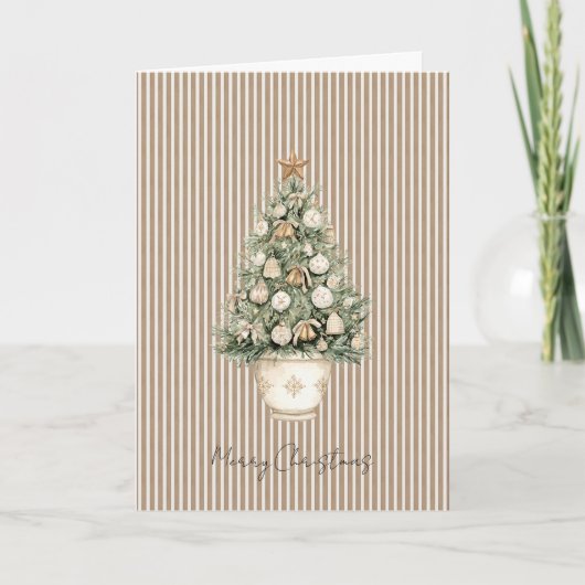 Cream Stripes Christmas Tree Star Ornaments カード (正面)