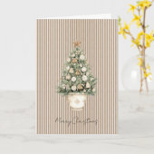 Cream Stripes Christmas Tree Star Ornaments カード (黄色い花)