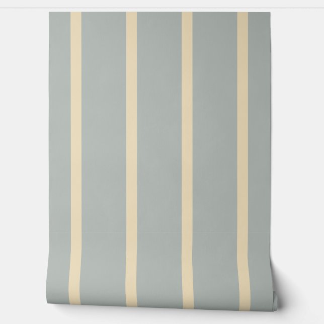 Cream Stripes Vertical Pattern Dusty Blue 壁紙 (ほどく)