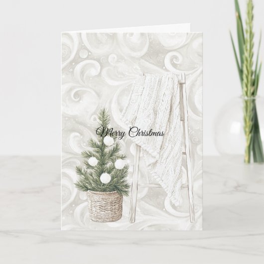 Cream Swirls Christmas Tree Ladder with Blanket カード (正面)
