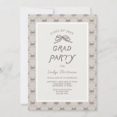 Cream Taupe Coquette Bow Grad Party 招待状 (正面)
