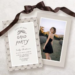 Cream Taupe Coquette Bow Grad Party 招待状