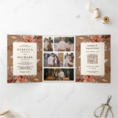 Cream Terracotta Floral QR Code Beige Tan Wedding 三つ折り招待状 (内部)