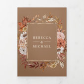 Cream Terracotta Floral QR Code Beige Tan Wedding 三つ折り招待状 (カバー)