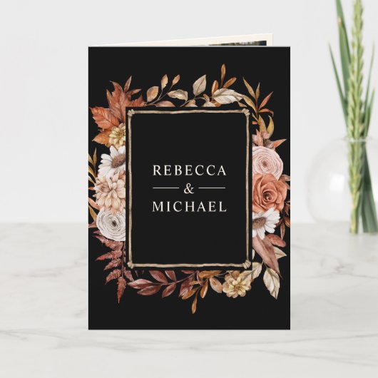 Cream Terracotta Floral QR Code Black Wedding 招待状 (正面)