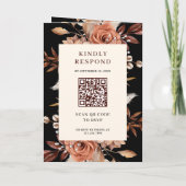 Cream Terracotta Floral QR Code Black Wedding 招待状 (裏面)