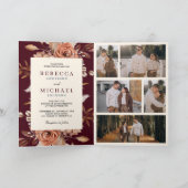Cream Terracotta Floral QR Code Burgundy Wedding 招待状 (内部)