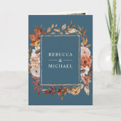 Cream Terracotta Floral QR Code Dusty Blue Wedding 招待状 (正面)