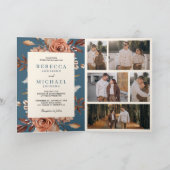 Cream Terracotta Floral QR Code Dusty Blue Wedding 招待状 (内部)