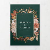 Cream Terracotta Floral QR Code Emerald Wedding 三つ折り招待状 (カバー)