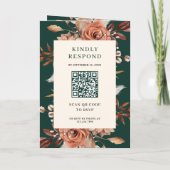 Cream Terracotta Floral QR Code Emerald Wedding 招待状 (裏面)