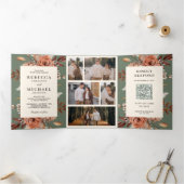 Cream Terracotta Floral QR Code Sage Green Wedding 三つ折り招待状 (内部)