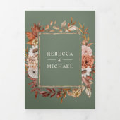 Cream Terracotta Floral QR Code Sage Green Wedding 三つ折り招待状 (カバー)