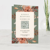 Cream Terracotta Floral QR Code Sage Green Wedding 招待状 (裏面)