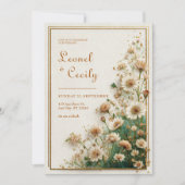 Cream Textured Gold Astrantia Wedding 招待状 (正面)