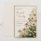 Cream Textured Gold Astrantia Wedding 招待状 (正面/裏面)