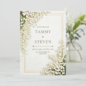 Cream Textured Lily Valley Gold Frame Wedding 招待状 (スタンド正面)