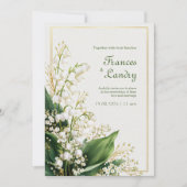 Cream Textured Lily Valley Gold Frame Wedding 招待状 (正面)