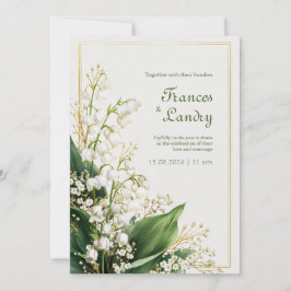 Cream Textured Lily Valley Gold Frame Wedding 招待状