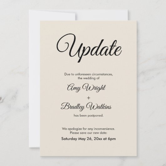 Cream Updateの延期結婚のお知らせ 招待状 (正面)