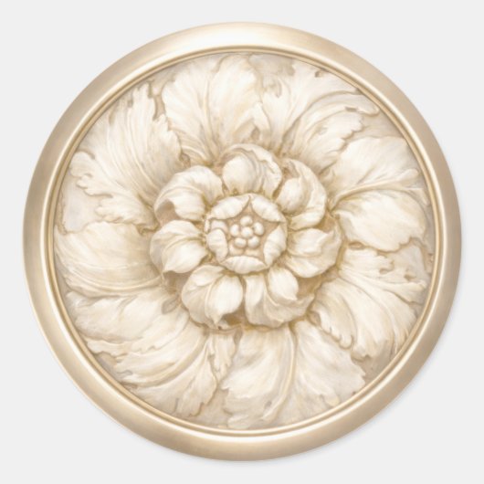 Cream Vintage Baroque Embossed Look Seal ラウンドシール (正面)
