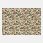 Cream Vintage Botanical Christmas Citrus Pattern ラッピングペーパーシート (正面3)