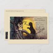 Cream Vintage Cat Warning Owl Spooky Halloween ポストカード (正面/裏面)
