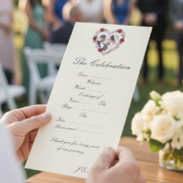 Cream wedding program - Floral Heart