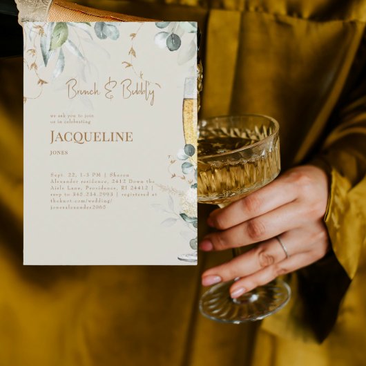 Cream White Floral Brunch & Bubbly 招待状